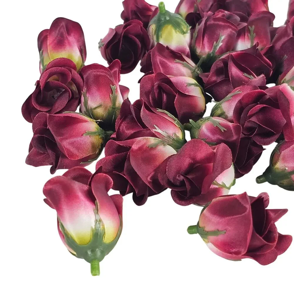 50 Wine Red Satin Rose Buds Stemless Wedding Floral Craft DIY 2 inch Burgundy